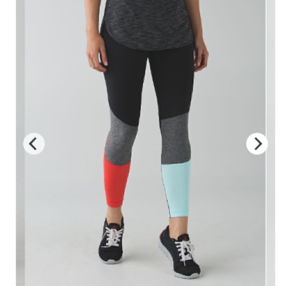 Lululemon Pedal To The Medal 7/8 Tight Black / Alarming / Tranquil Blue Size 4